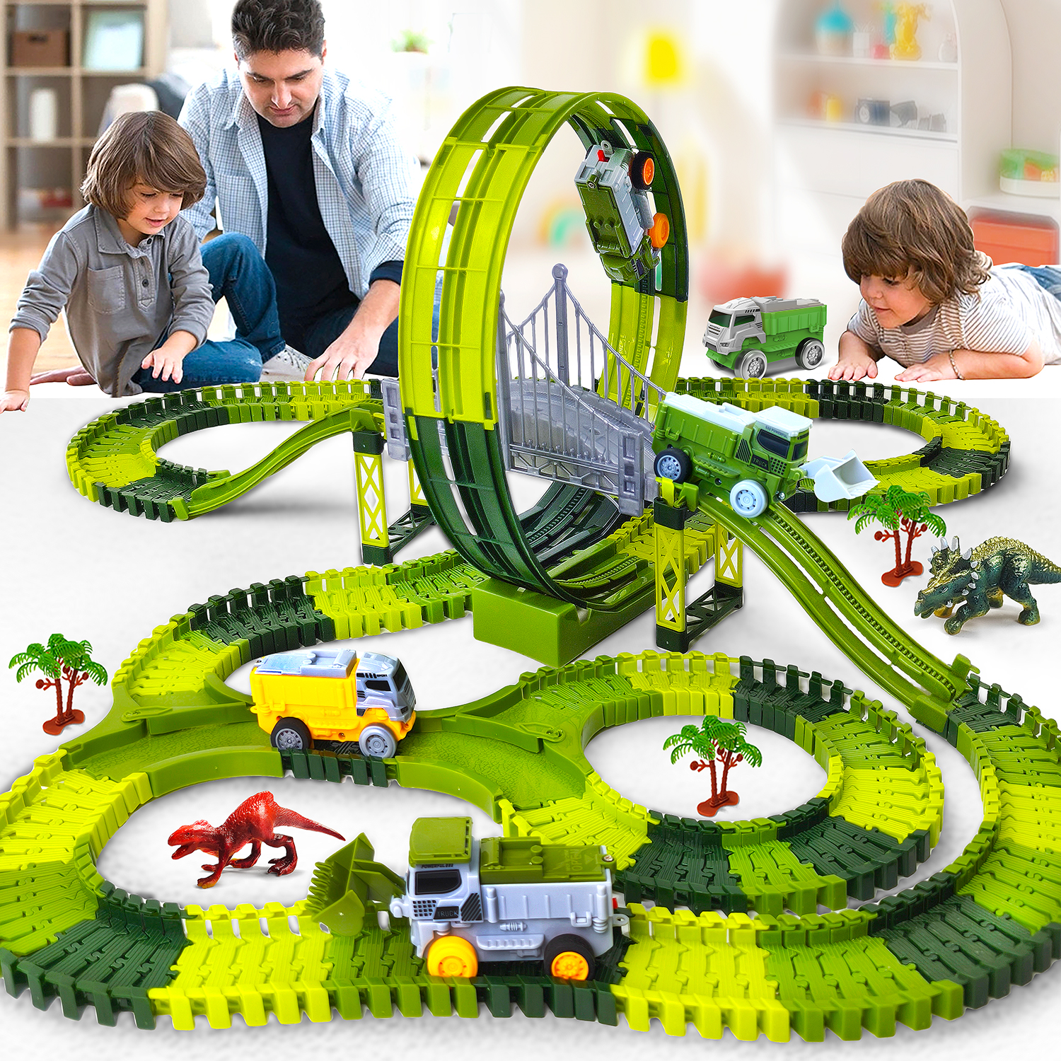 Kids No Education - Dinosaur toy race track featuring flexible