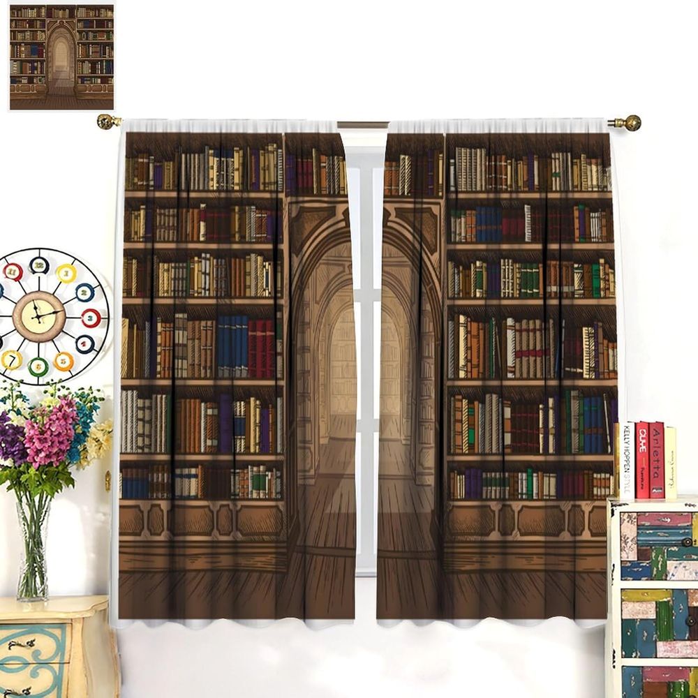 Kids No Education - Vintage Bookshel Kids Curtains,ry Learning Education