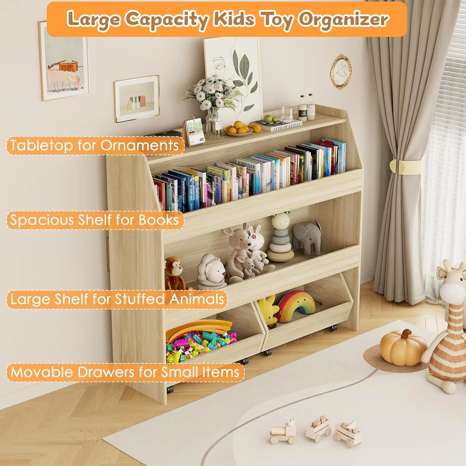 Toy Storage Organizer, 3 Tier  – обзор и цена Montessori Shelf Toy