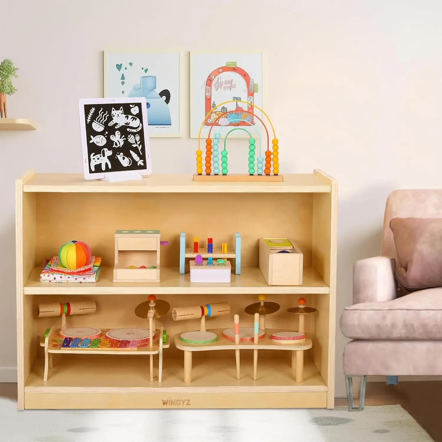 Wooden Storage Cabinet, 2-Tier – обзор и цена Montessori Shelf Toy